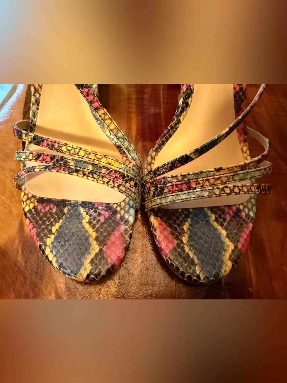 Reformation Pia Knotted Heeled Sandal multicolored faux-snakeskin 7